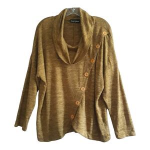 Ronnie Salloway Cowl Neck Top Women Large Mustard Large Detail Button